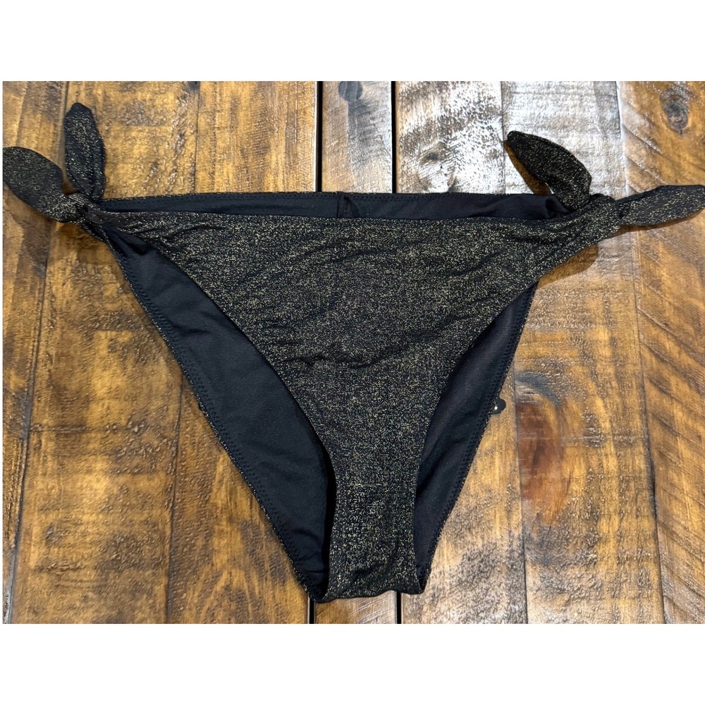 Heat Swimwear Gold Shimmer Metallic Side Tie Euro Summer Bikini Bottom Size M